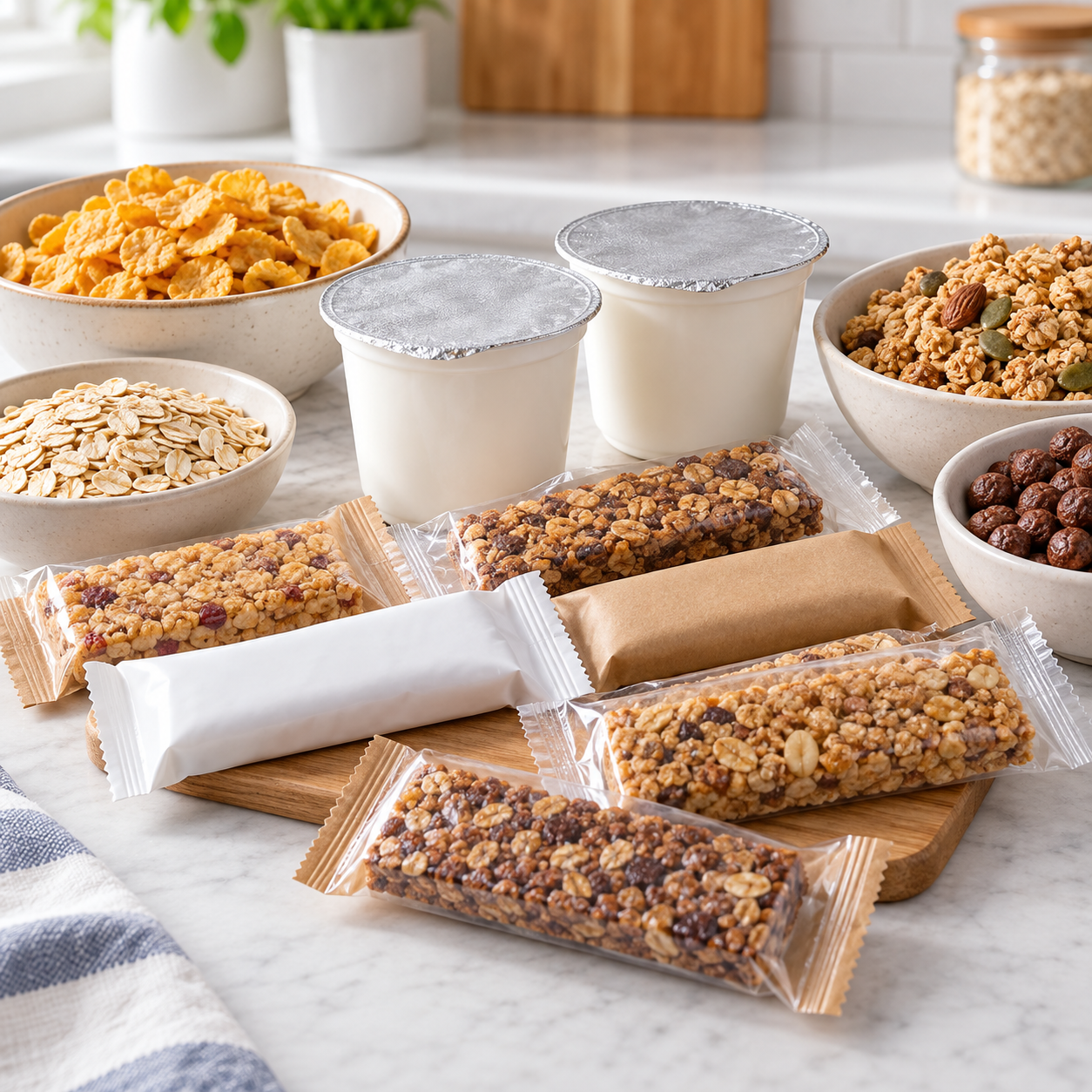 Barritas de cereal, yogures y cereales